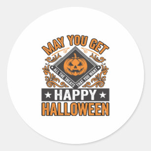 Sticker Rond Joyeux Halloween Citrouille Traitements Vintage