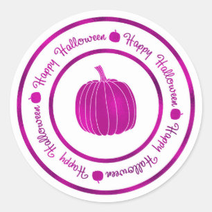 Sticker Rond Joyeux Halloween & Citrouille Violet Brillant Glam
