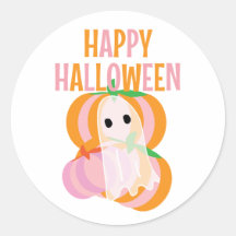 Joyeux Halloween citrouilles roses et un fantôme