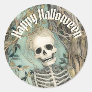 Sticker Rond Joyeux Halloween crâne Vintage