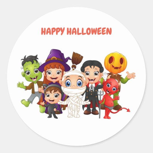 Sticker Rond Joyeux Halloween Enfants portant des costumes (Devant)