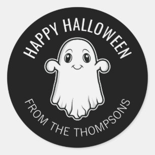 Sticker Rond Joyeux Halloween Fantôme Sourire Texte Personnalis