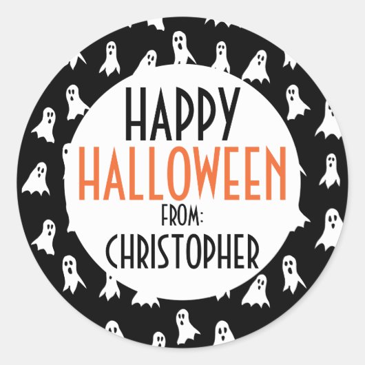 Sticker Rond Joyeux Halloween Ghost Motif enfants Personnalisé (Devant)