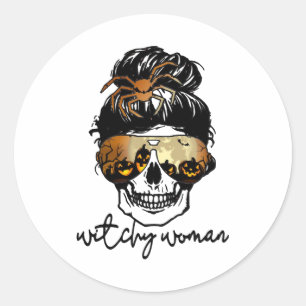 Sticker Rond Joyeux Halloween Halloween Pour Femmes Witchy Woma