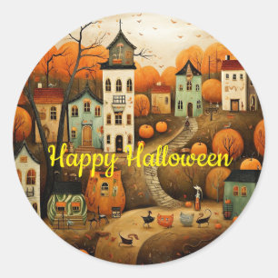 Sticker Rond Joyeux Halloween illustration colorée