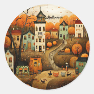 Sticker Rond Joyeux Halloween illustration colorée