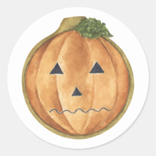 Sticker Rond Joyeux Halloween   Jack-o'-lantern aquarelle
