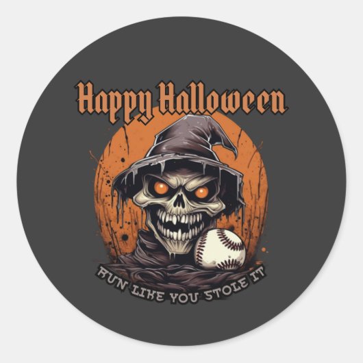 Sticker Rond Joyeux Halloween, joueur de baseball (Devant)