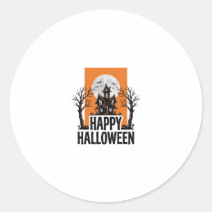 Sticker Rond Joyeux Halloween Maison Hantée Graphique Vintage_1