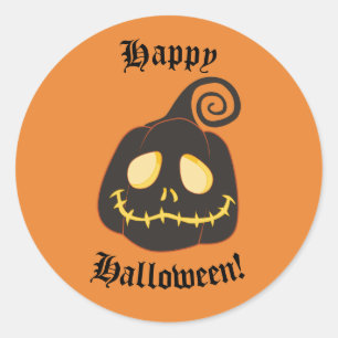 Sticker Rond Joyeux Halloween noir Citrouille Whimsical sourire