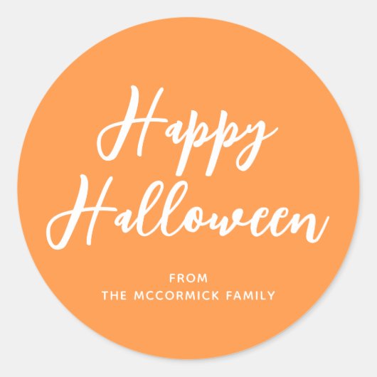 Sticker Rond Joyeux Halloween Orange Blanc élégant Script (Devant)