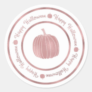 Sticker Rond Joyeux Halloween & Pumpkin Rose Gold Glam Tendance