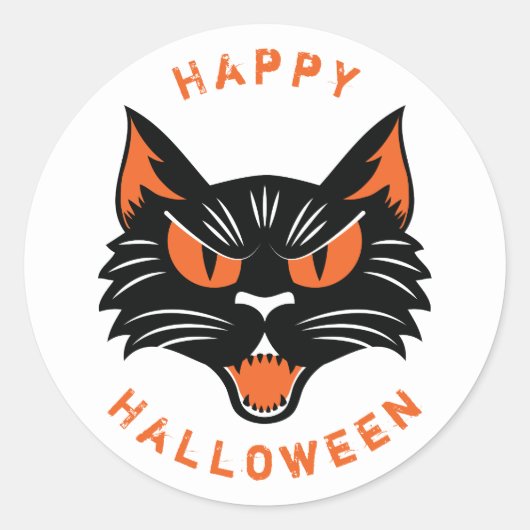 Sticker Rond Joyeux Halloween Scary Black Cat Face (Devant)