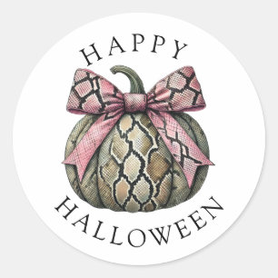 Sticker Rond Joyeux Halloween Serpent Citrouille Peau rose Ruba
