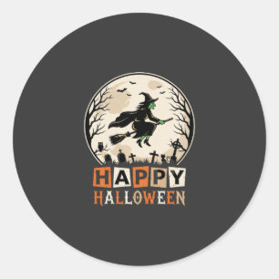 Sticker Rond Joyeux Halloween Sorcière Lune Cimetière Conceptio