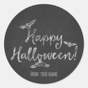 Sticker Rond Joyeux Halloween Tableau Craie Fête