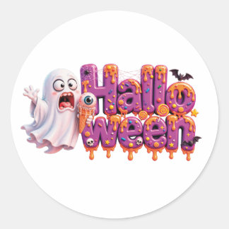 Sticker Rond Joyeux Halloween Texte Coulant de Bonbons Avec Cha
