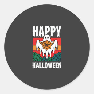 Sticker Rond Joyeux Halloween Toile Araignée Fantôme Rétro