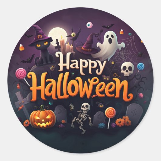 Sticker Rond Joyeux Halloween tous les éléments (Devant)