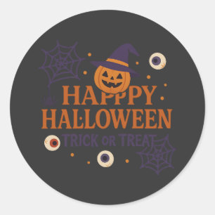 Sticker Rond Joyeux Halloween Trick Or Treat Citrouille Sorcièr