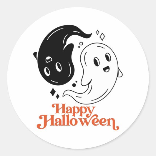Sticker Rond Joyeux Halloween Yin et Yang Black and White Ghost (Devant)