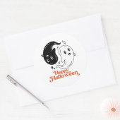 Sticker Rond Joyeux Halloween Yin et Yang Black and White Ghost (Enveloppe)