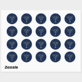 Sticker Rond Joyeux Hanoukka 'Blue Gold Menorah Holiday (Feuille)