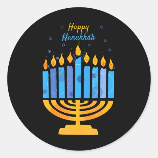 Sticker Rond Joyeux Hanoukka bougies Menorah juive Hanoukka (Devant)