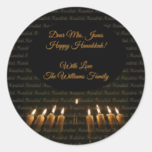 Sticker Rond Joyeux Hanoukka Menorah bougies élégantes