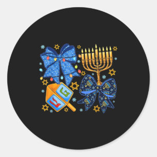 Sticker Rond Joyeux Hanukkah Arc Menorah Dreidel Femmes Juives
