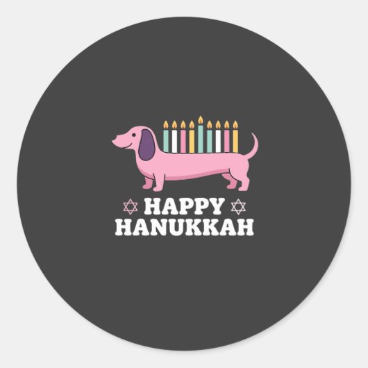 Sticker Rond Joyeux Hanukkah chien teckel (Devant)