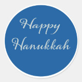 Sticker Rond Joyeux Hanukkah écriture argentée Tekhelet Bleu (Devant)