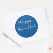 Sticker Rond Joyeux Hanukkah écriture argentée Tekhelet Bleu (Enveloppe)