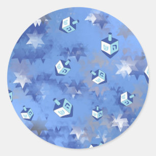 Sticker Rond Joyeux Hanukkah Étoiles Filantes et Dreidels