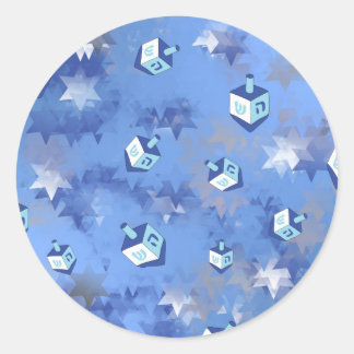 Sticker Rond Joyeux Hanukkah Étoiles Filantes et Dreidels