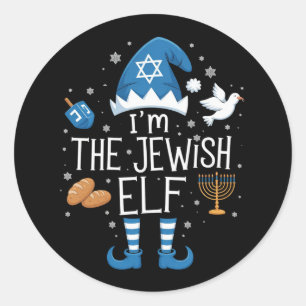 Sticker Rond Joyeux Hanukkah Famille juive de lutins de groupe 