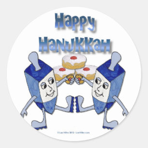 Sticker Rond Joyeux Hanukkah Toupie de Hanukkah Beignet