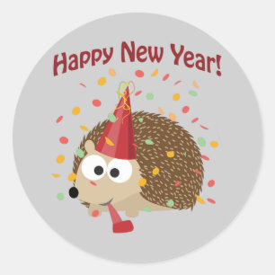 Sticker Rond Joyeux Hérisson du Nouvel An !
