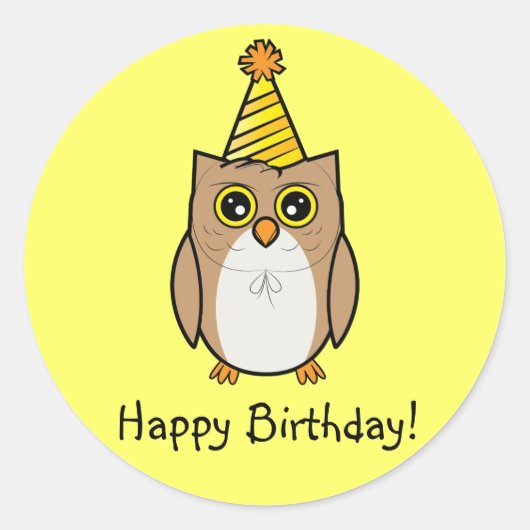 Sticker Rond Joyeux hibou d'anniversaire (Devant)