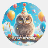 Sticker Rond Joyeux hibou d'anniversaire (Devant)