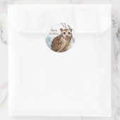 Sticker Rond Joyeux hibou de l'aquarelle d'anniversaire (Sac)