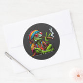 Sticker Rond Joyeux Hippy Iguana Fumer Cigar Art (Enveloppe)