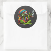 Sticker Rond Joyeux Hippy Iguana Fumer Cigar Art (Sac)