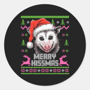 Sticker Rond Joyeux Hissmas Opossum Possum Lover Noël laid
