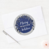 Sticker Rond Joyeux hiver Solstice Bleu et gris Yule Vacances (Enveloppe)