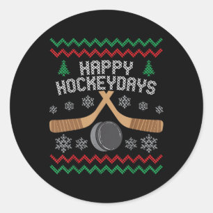 Sticker Rond Joyeux Hockeyday Ice Hockey Boys Hommes Noël laid