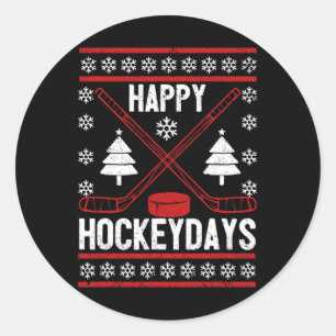Sticker Rond Joyeux Hockeydays Fun Christmas Ice Hockey Joueur