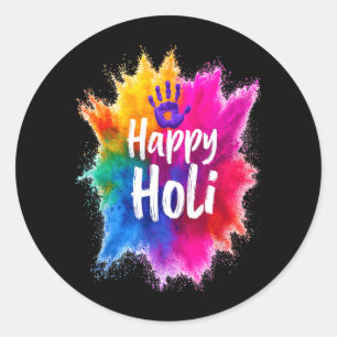 Sticker Rond Joyeux Holi pour femmes hommes enfants couleur Ind