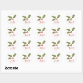 Sticker Rond Joyeux Holly Berry moderne Gras Holiday Rouge (Feuille)