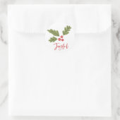 Sticker Rond Joyeux Holly Berry moderne Gras Holiday Rouge (Sac)
